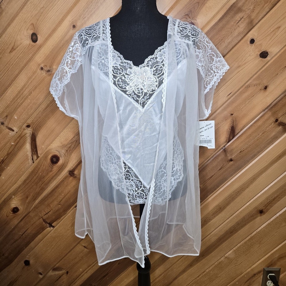 NWT Vtg SEARS INNER MOST White‎ 2 Piece Set Bodysuit Sheer/Lace Sz Med 12/14